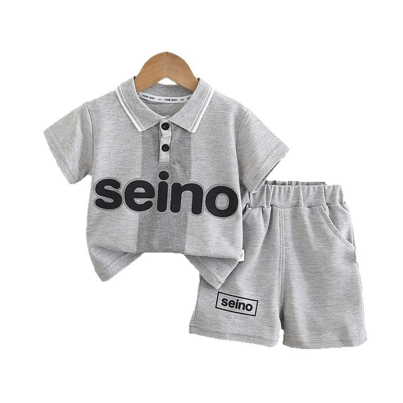 Boys' Outfit 2026 New Style Baby Summer Letter Print Short Sleeve Two-Piece Set for 1-2-3 Years Old 5