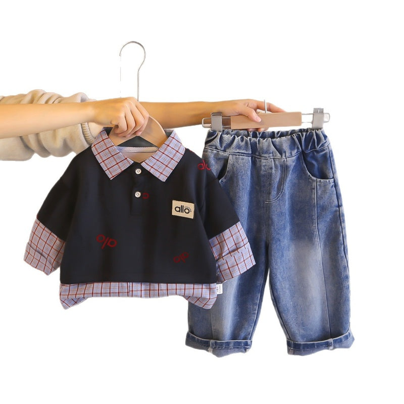 Boy's Stylish Plaid Two-in-One Suit 2026 New Model for 1-Year-Old Baby 3-Year-Old Child, Boys' Spring and Autumn Clothing