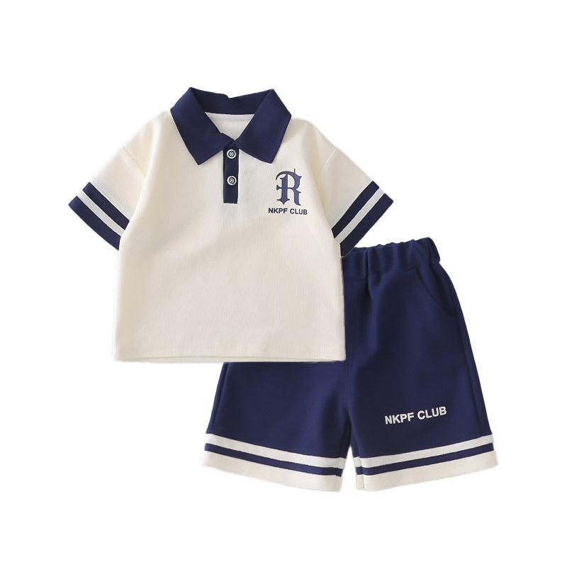 Boys' Outfit with Letter Print Short Sleeve 2026 New Fashionable Two-Piece Summer Set for Children Trendy Baby Clothes