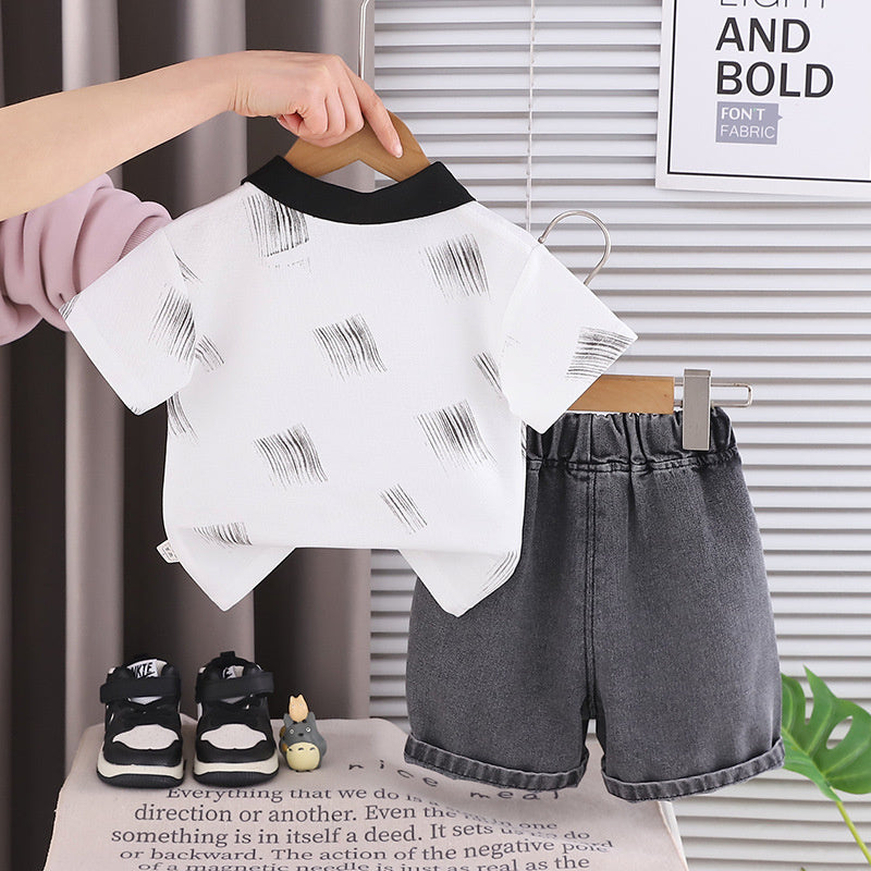 Baby short-sleeve children's outfit 2026 new style, graffiti print clothes, fashionable two-piece summer set for babies