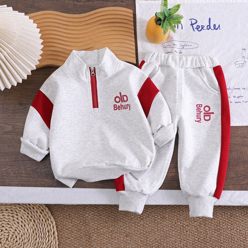 Boys' Outfit 2026 New Style Children's Spring and Autumn Stylish Half-Zip Sports Two-Piece Set for Trendy Babies