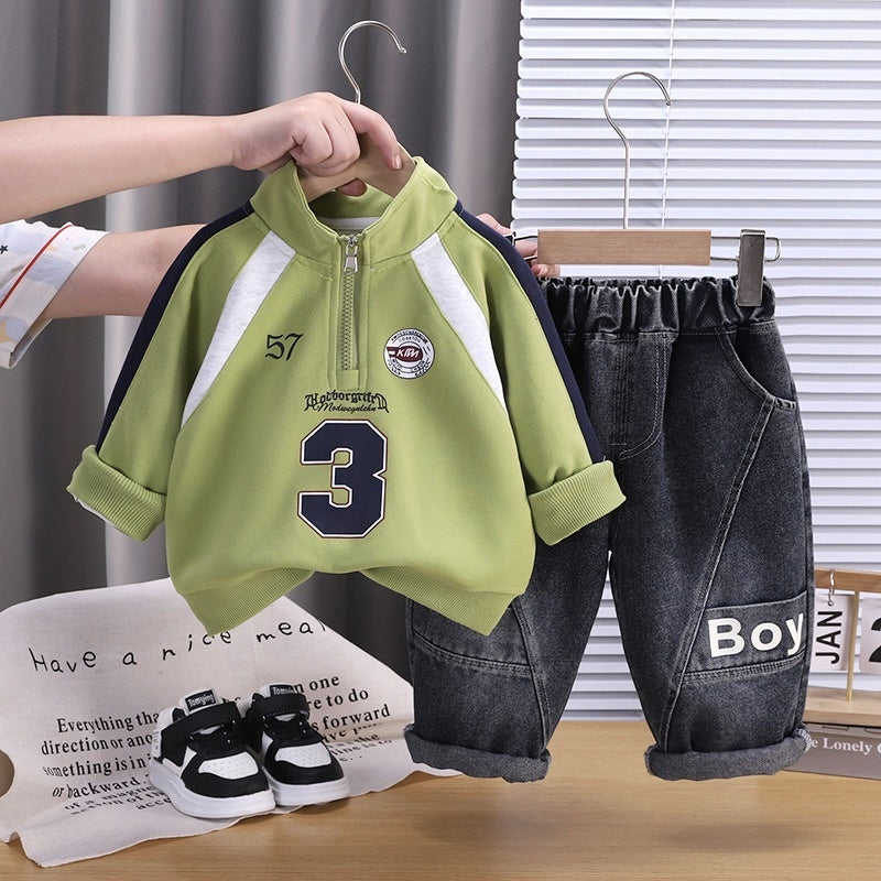 Boys' Suit 2026 New Fashionable Children's Half-Zip Sports Two-Piece Set Baby Spring and Autumn Outfit Trendy Wholesale