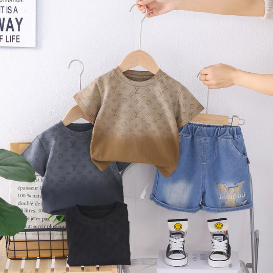 Boys' clothing ages 1-4, 2-year-old infants' children's wear, short-sleeve set for boys, 3-5 year old summer clothes, two-piece trendy style