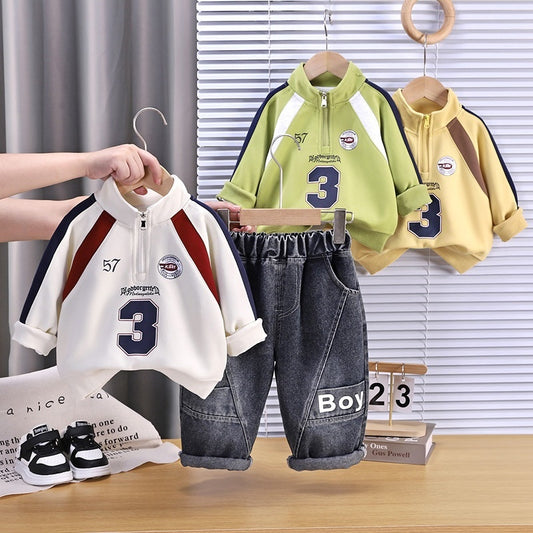 Boys' Suit 2026 New Fashionable Children's Half-Zip Sports Two-Piece Set Baby Spring and Autumn Outfit Trendy Wholesale