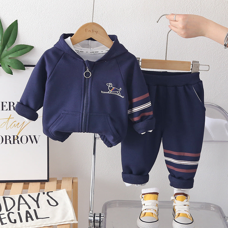 Boys' Outfit Set 2026 New Fashionable Children's Long-Sleeve Puppy Hooded Jacket Two-Piece Spring and Autumn Clothes Trendy