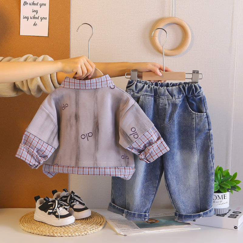 Boy's Stylish Plaid Two-in-One Suit 2026 New Model for 1-Year-Old Baby 3-Year-Old Child, Boys' Spring and Autumn Clothing