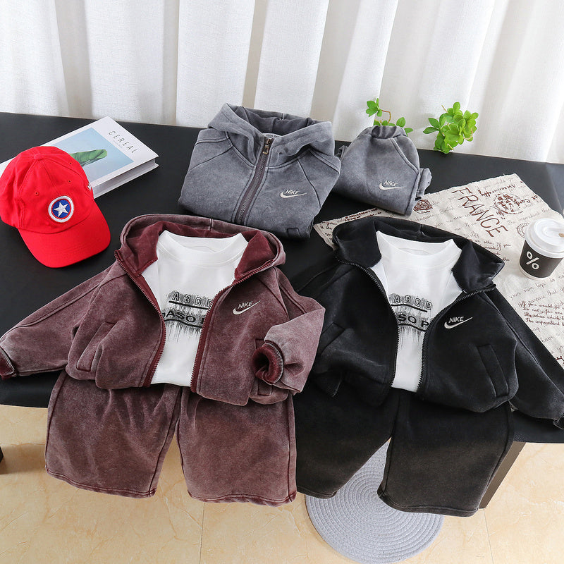 Children's Outfit 2026 New Style Boys' Stylish Spring and Autumn Clothes Toddler Baby Hoodie Three-Piece Set Wholesale