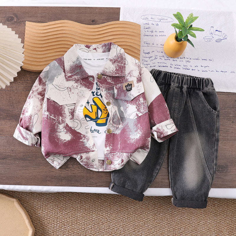 Boys' Outfit 2026 New Fashionable Camouflage Three-Piece Set for Children, Baby's Spring and Autumn Casual Trendy Jacket