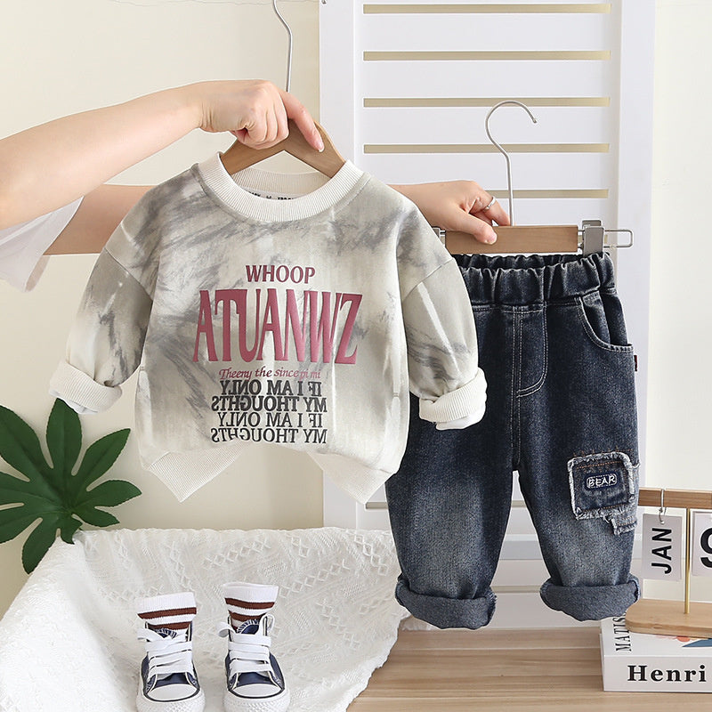 and Autumn Tie-Dye Sweatshirt Long Sleeve Set 2026 New Children's Two-Piece Outfit Boys' Spring Fashion