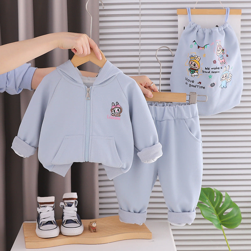 Boys' Outfit 2026 New Cartoon Bag Two-Piece Set Spring and Autumn Trendy Clothes 1-Year-Old Children, Stylish for Girls