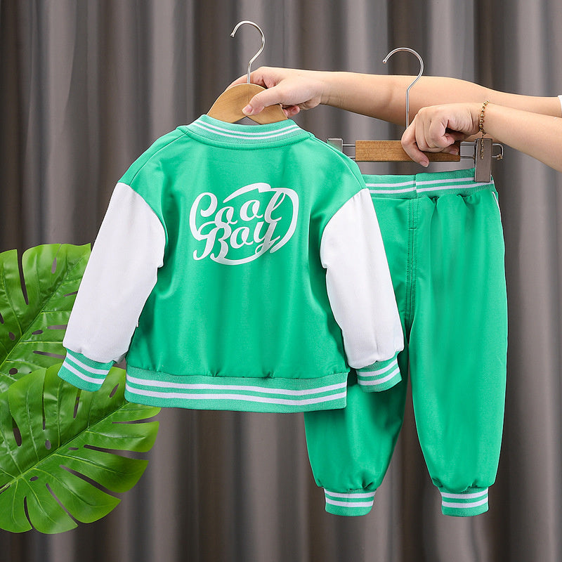 Boys' Outfit 2026 New Style Children's Spring and Autumn Stylish Letter Baseball Jacket Two-Piece Set for Trendy Babies