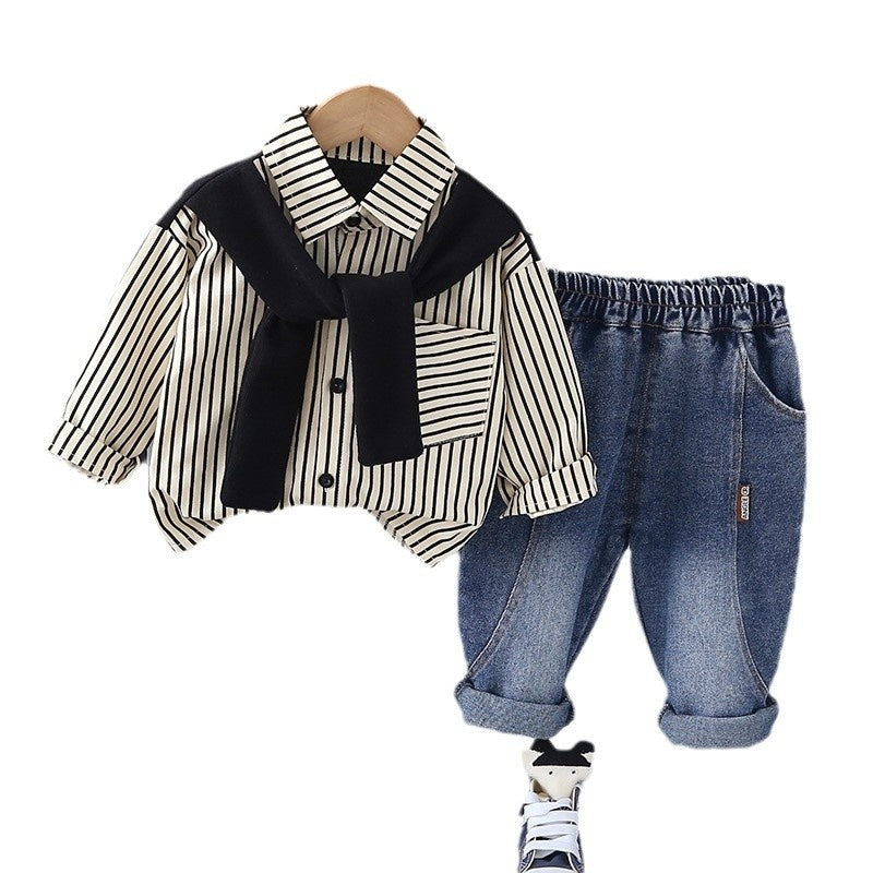 Baby Clothes Spring and Scarf Shirt Set for Boys Stylish Children's One-Year-Old Boy Autumn Outfit Handsome Outdoor Trendy