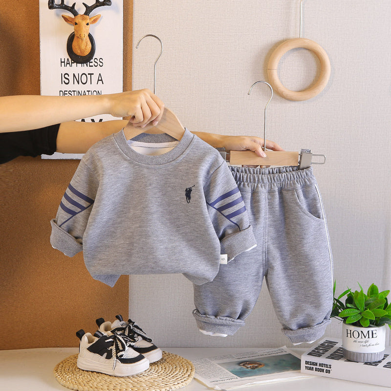 Boys' and Autumn Outfit 2026 New Style Infant Spring Striped Sweatshirt Two-Piece Set for Baby Boys Trendy