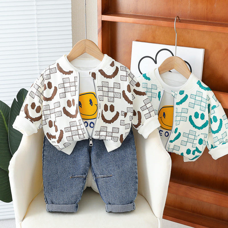 Boys' Suit Spring 2024 New Children's Clothing Autumn Baby Long Sleeve Three-Piece Set Stylish Korean Version Clothes Dropshipping