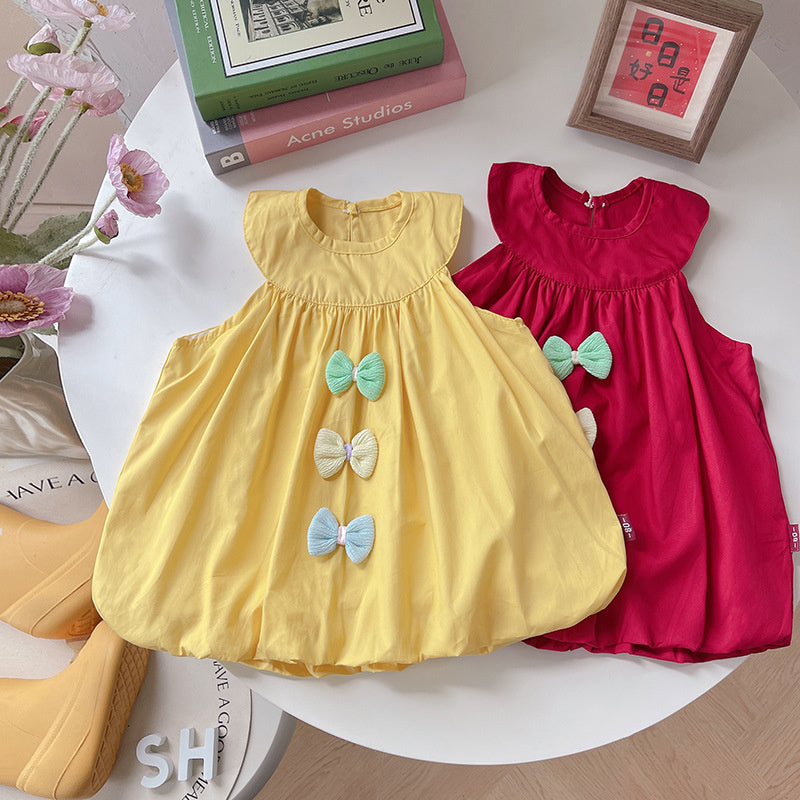 Girls' Princess Stylish Baby 2026 New Summer Infant Toddler Halter Neck Bowknot Flower Dress