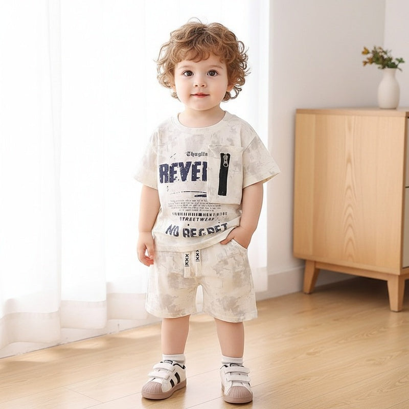 Boys' Outfit 2026 New Fashionable Children's Zipper Pocket Short Sleeve Summer Korean Style Two-Piece Set Trendy