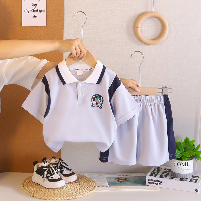 New outfit for boys, stylish baby summer clothes, trendy children's clothing, Polo short-sleeve and shorts two-piece set