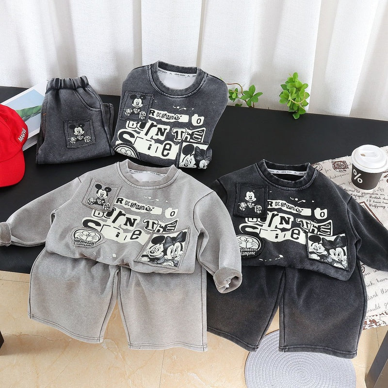 Boys' Outfit 2026 New Fashionable Cartoon Letter Two-Piece Set Baby Autumn Casual Sweatshirt Toddler Sportswear