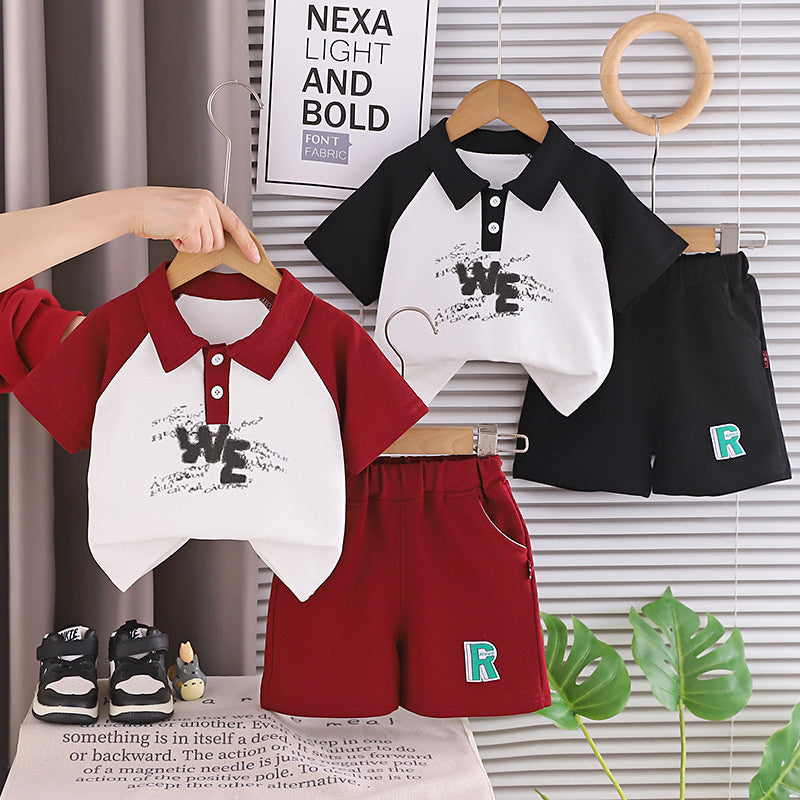 Boys' Short-Sleeve Suit 2026 New Fashionable Summer Outfit for Young Children with English Collar, Lightweight Casual Trendy Clothing