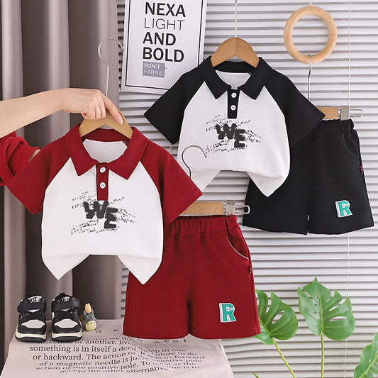 Boys' Short-Sleeve Suit 2026 New Fashionable Summer Outfit for Young Children with English Collar, Lightweight Casual Trendy Clothing