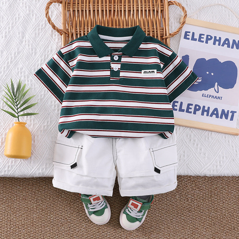 Boys' Outfit Set, Children's Summer Striped Clothes, Casual Thin Short-Sleeve Two-Piece Set for 1-3 Year Olds