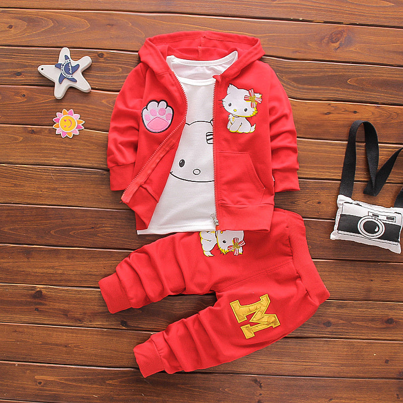 Children's clothing stylish outfit 2026, spring and autumn wear 2-3 year old little girls, long-sleeved cartoon three-piece set for toddlers 7
