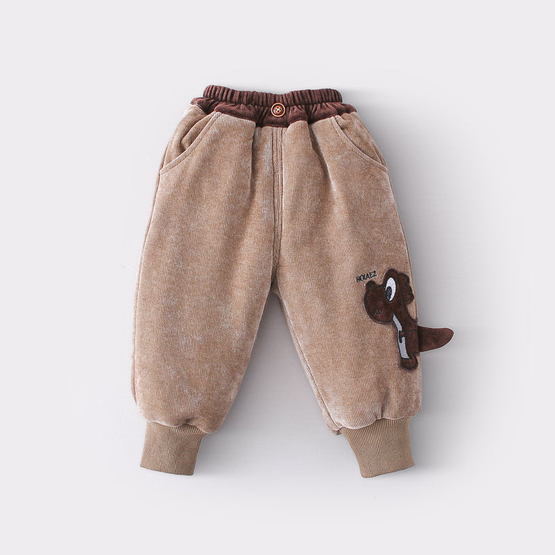 Boys New Warm Cotton Baby Cartoon Thickened Casual Children Winter Stylish Dinosaur Pants Trendy