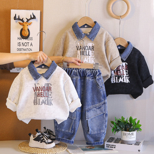Boys' Outfit 2026 New Model Infant Children's Spring and Autumn Detachable Sweatshirt Two-Piece Set Stylish Clothes for Baby Boys