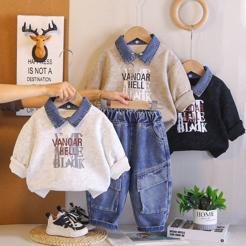 Boys' Outfit 2026 New Model Infant Children's Spring and Autumn Detachable Sweatshirt Two-Piece Set Stylish Clothes for Baby Boys