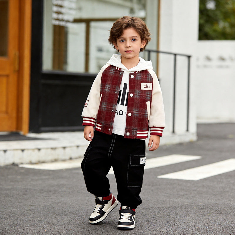 Boys' Outfit 2026 New Fashionable Children's Spring and Autumn Hooded Baseball Jacket Three-Piece Set Baby Trendy Clothing