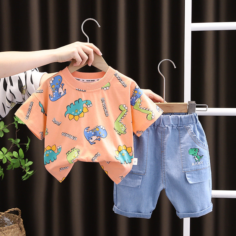 Stylish children's clothing boys 1-5, short-sleeved two-piece set, Korean style summer clothes for kids aged 3-4, trendy