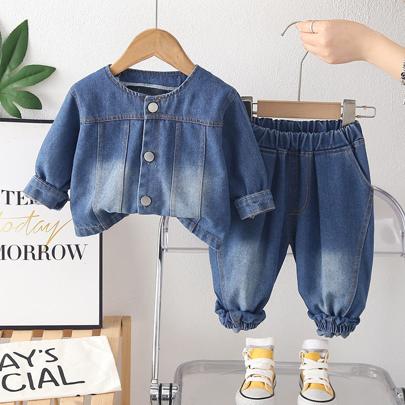 Girls' Outfit for and Autumn 2026 New Style Baby Girl Patchwork Denim Two-Piece Set Children's Korean Fashion Spring Clothes
