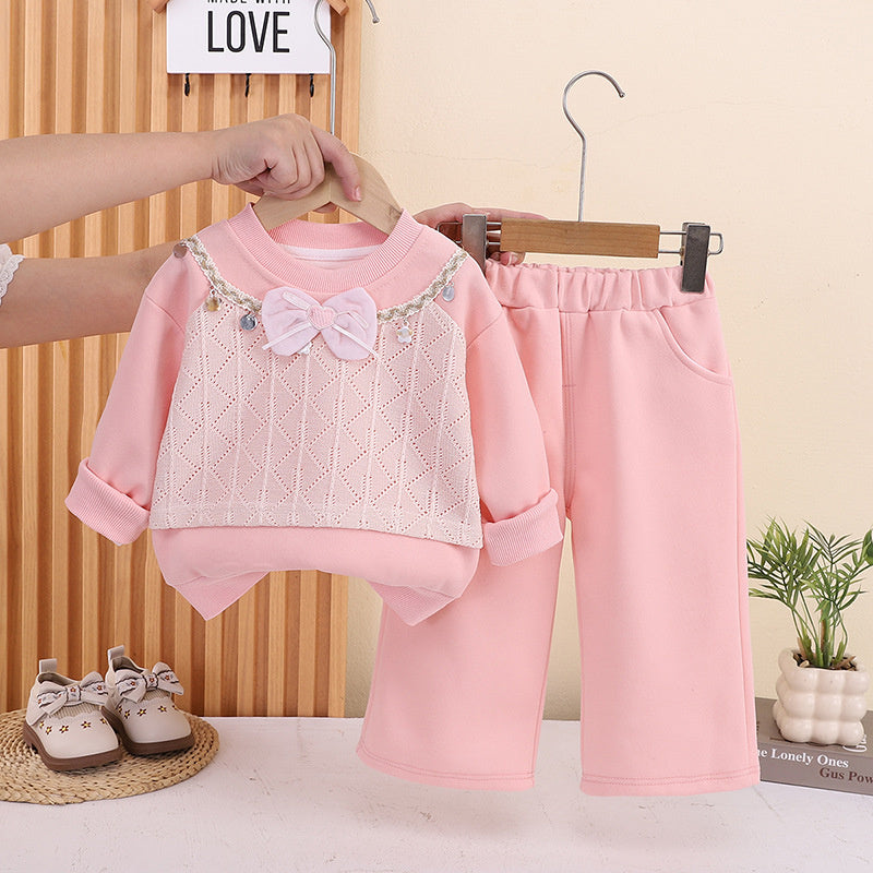 Girls' Spring Autumn Outfit 2026 New Fashionable Infant Clothing for Baby Girls, Faux Vest and Sweatshirt Two-Piece Set Trendy