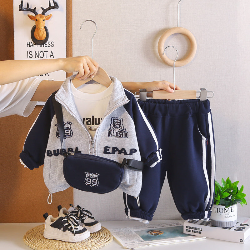 Boys' Autumn Sports Backpack 2026 Spring/Autumn New Casual Stylish Three-Piece Set Children's Baby Clothes