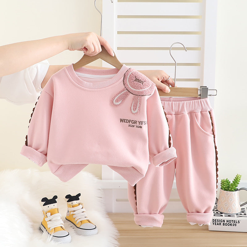 Girls' 2025 New Stylish Girl Baby Autumn Bunny Ear Sweatshirt Toddler Children's Clothing Spring Outfit