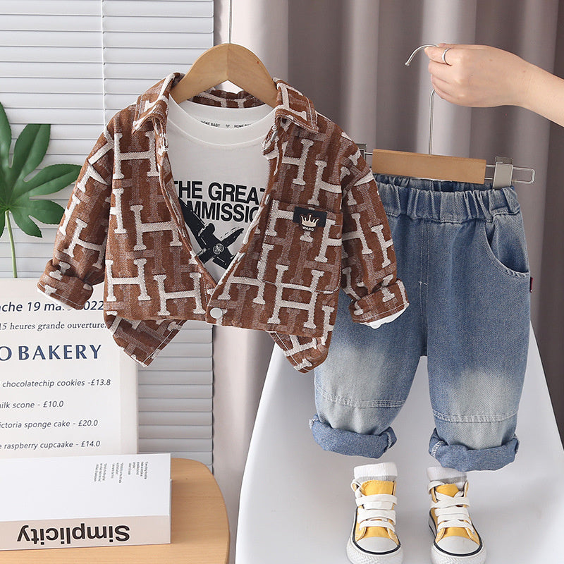 Boys' and Autumn Stylish Outfit 2026 New Model Toddler Letter Three-Piece Set Infant Spring Clothes Baby Trendy Clothing