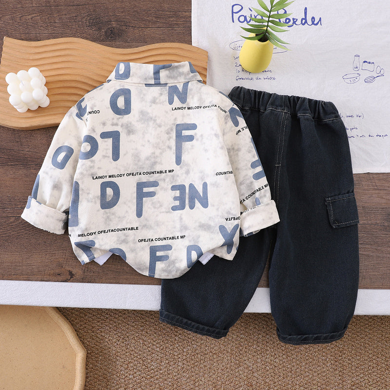 Children's Autumn Outfit 2026 New Style Boys' Stylish Full-Body Letter Print Clothes Toddler Baby Three-Piece Set Wholesale