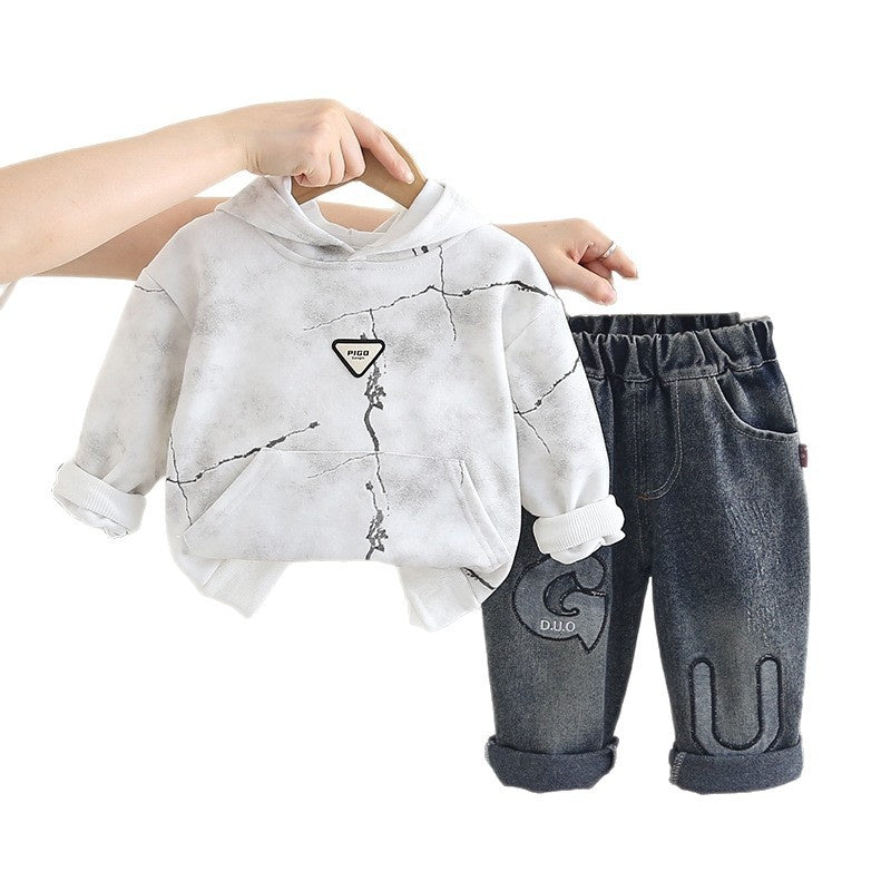 Boys' Casual Children's 2026 Stylish Baby Hooded Sweatshirt New Two-Piece Set for Spring and Autumn Outerwear