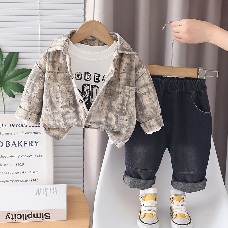 Boys' Outfit 2026 New Fashionable Baby Sports Cardigan Jacket Three-Piece Set Infant Children's Spring and Autumn Clothing
