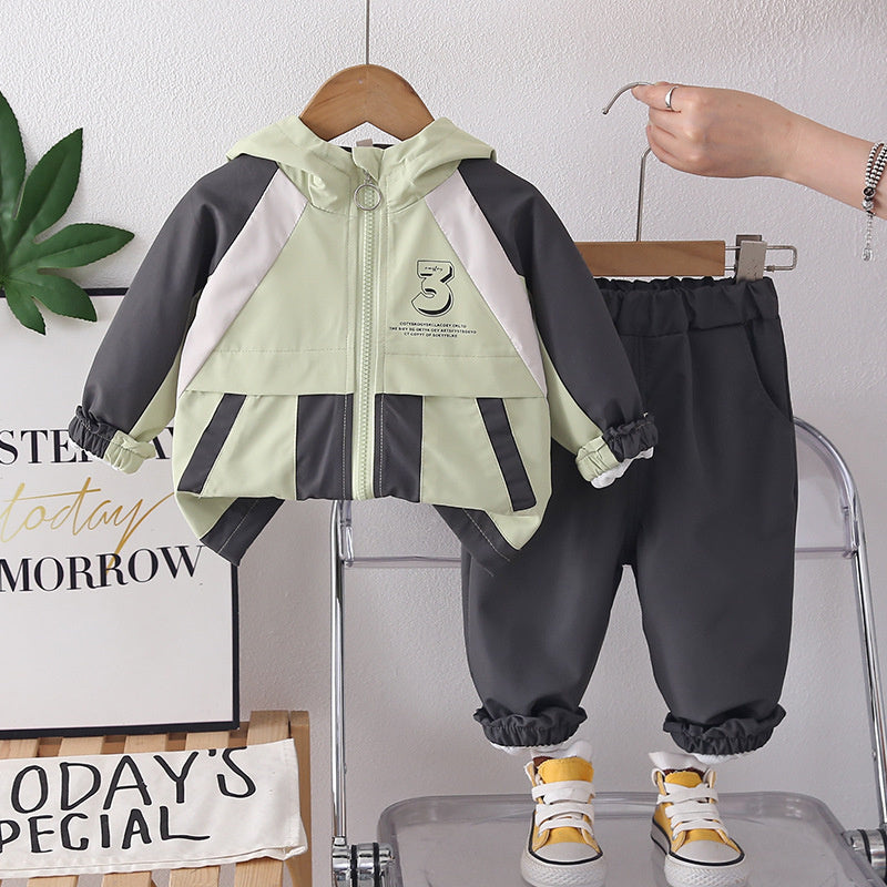 Boys' Spring and Outfit 2026 New Fashionable Children's Color-Block Jacket Two-Piece Set Baby Autumn Sports Trend Wholesale