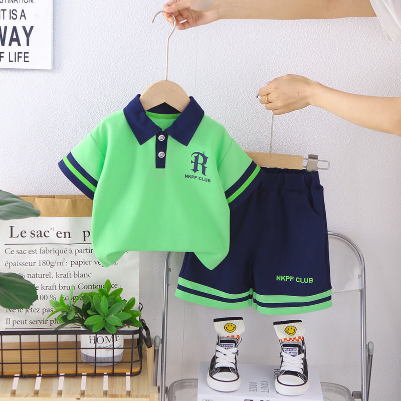 Boys' Outfit with Letter Print Short Sleeve 2026 New Fashionable Two-Piece Summer Set for Children Trendy Baby Clothes