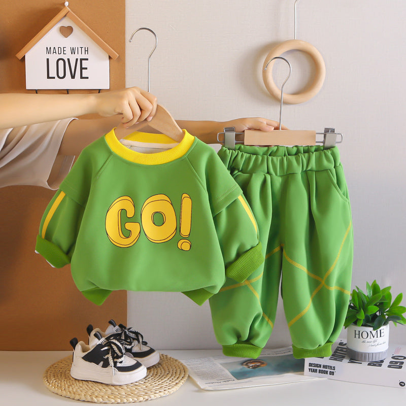 Cute Sweatshirt 2026 New Baby Spring and Autumn Clothes Children's Wear Boys' Fashionable Two-Piece Set Trendy