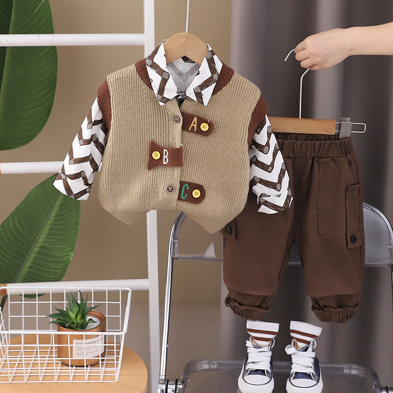 2024 Korean Version Autumn New Shirt 1-5 Years Old Boys Stylish Sweater Vest Casual Three-Piece Set One Piece Dropshipping