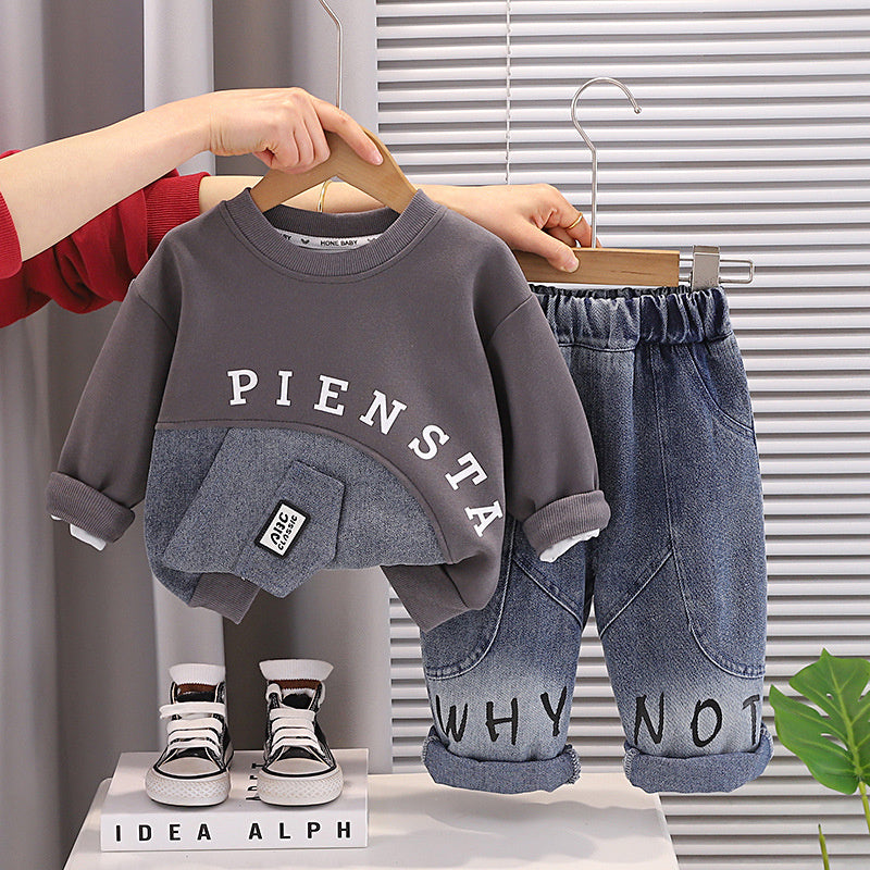 Boys' Outfit 2026 New Fashionable Children's Spring and Autumn Long-Sleeve Sweatshirt Two-Piece Set Stylish Baby Wholesale