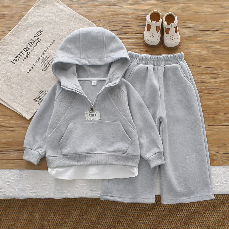Girls' half-zip hoodie sweatshirt set, stylish new 2026 baby clothing, children's spring and autumn two-piece trendy outfit