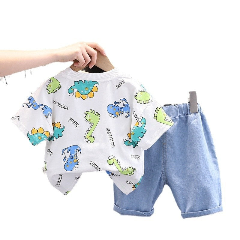 Stylish children's clothing boys 1-5, short-sleeved two-piece set, Korean style summer clothes for kids aged 3-4, trendy