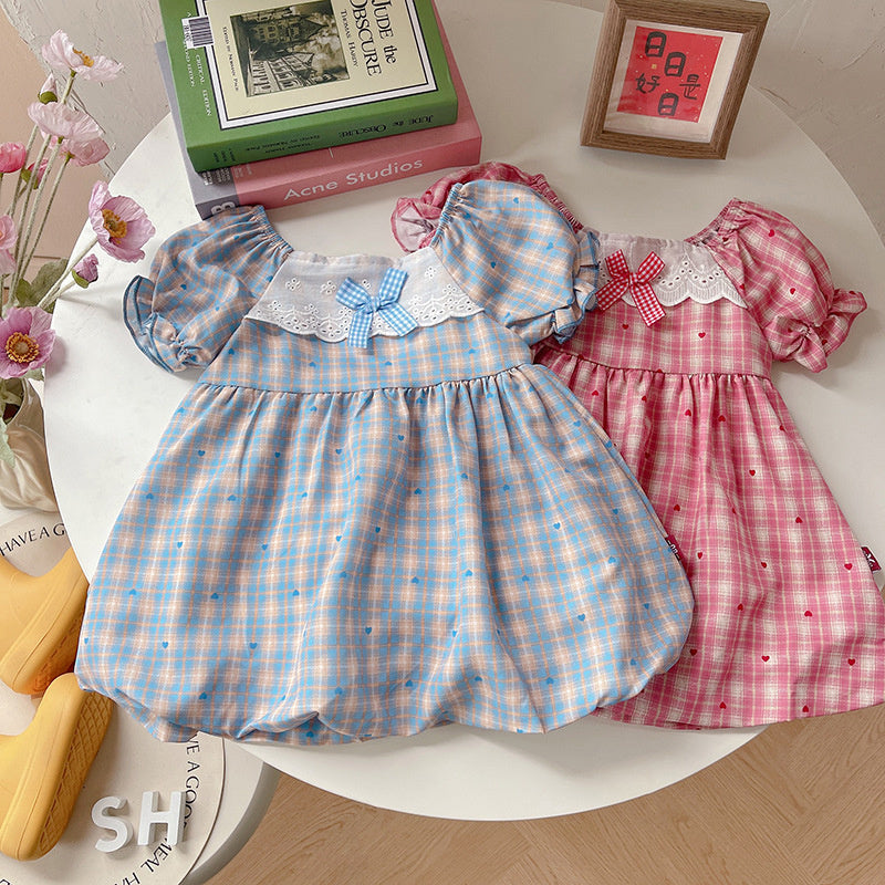2026 Clothing: Girls' Short-Sleeve Plaid Baby Girl Infant Summer Wear, Lightweight Children's Dress, Trendy