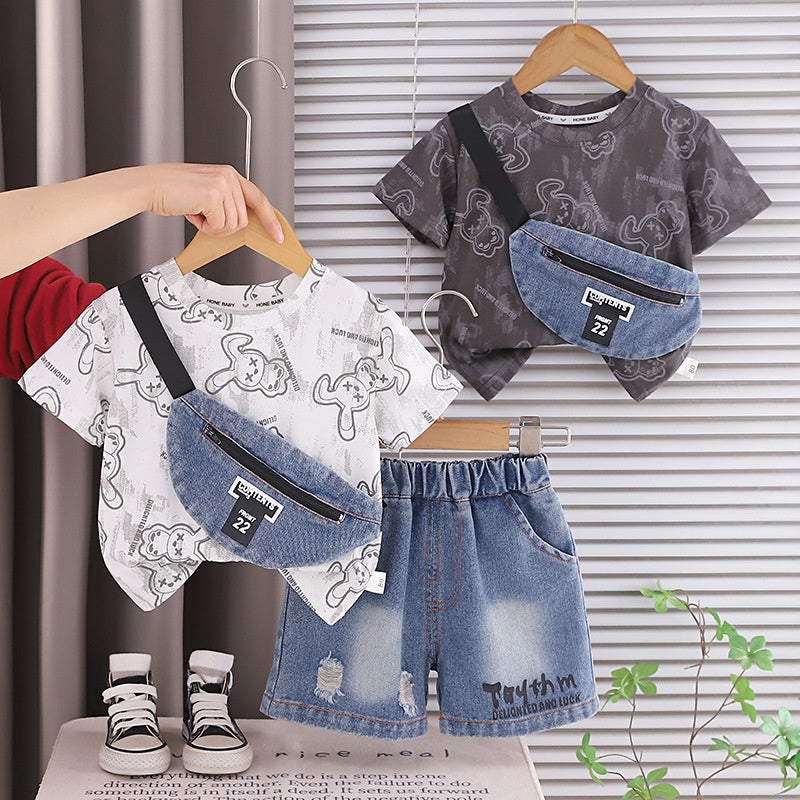 Boys' Outfit 2026 New Fashionable Children's Full-Print Rabbit Baby Summer Short-Sleeve Two-Piece Set for 1-3 Years Old