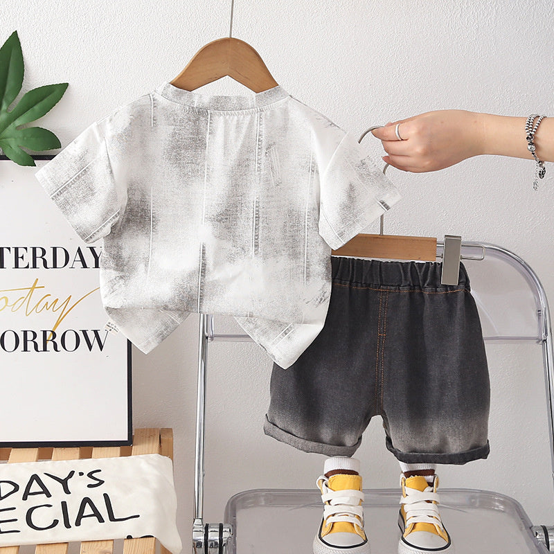 Boys' Summer Outfit 2026 New Fashionable Baby Toddler Casual Thin Short Sleeve Shorts Two-Piece Set Trendy