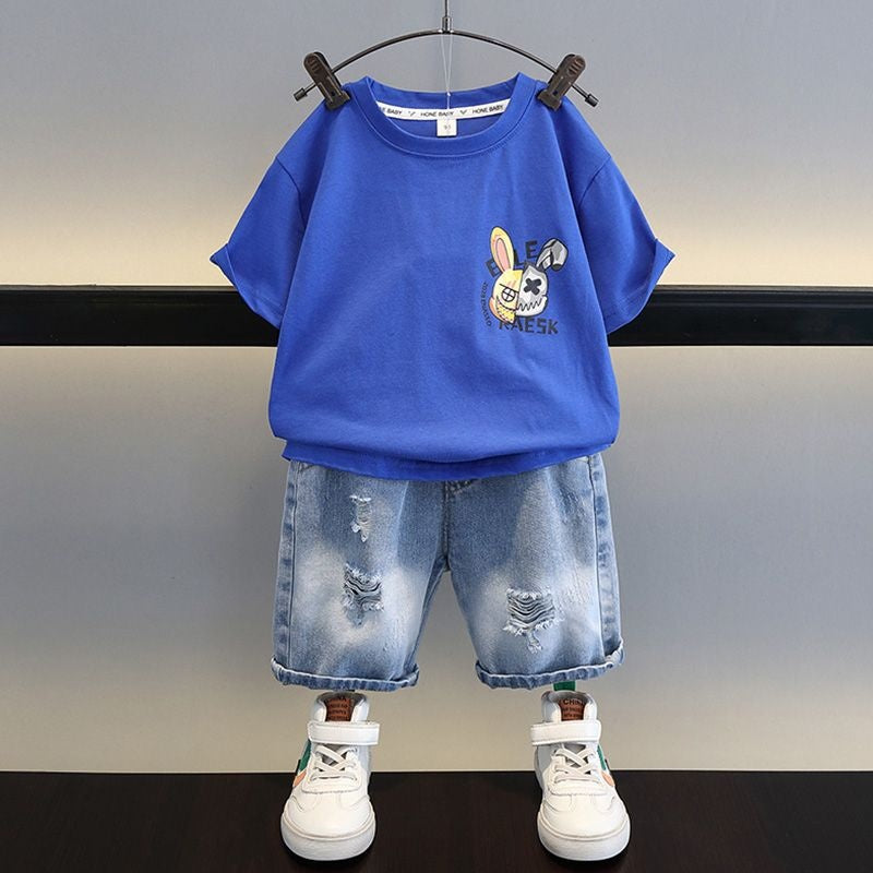 Children's clothing outfit 23 new stylish baby clothes boys' children's summer handsome short-sleeve two-piece set